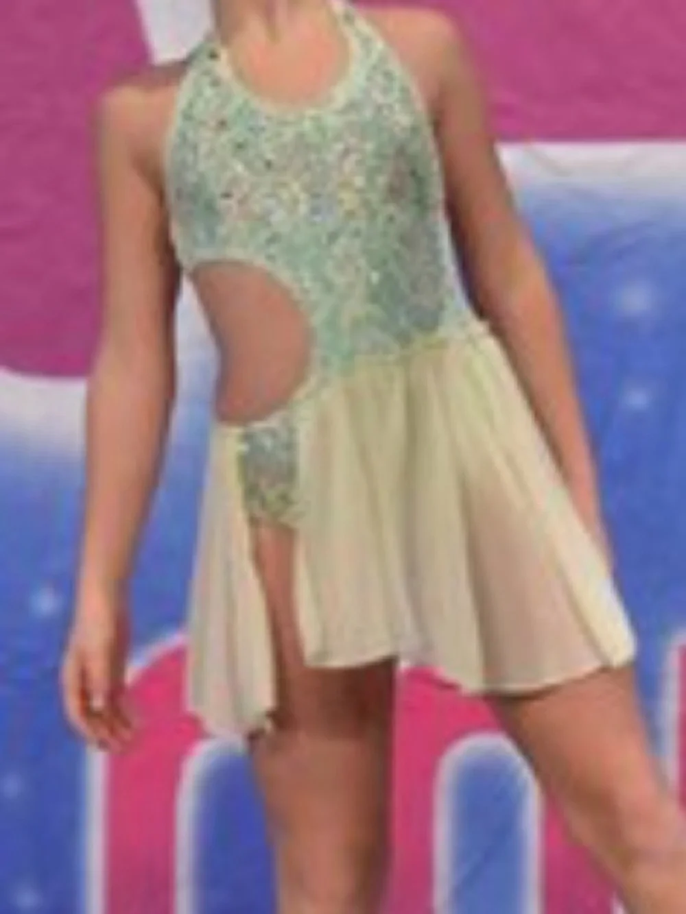 Girls' Mint Green Dance Costume Halter Dress